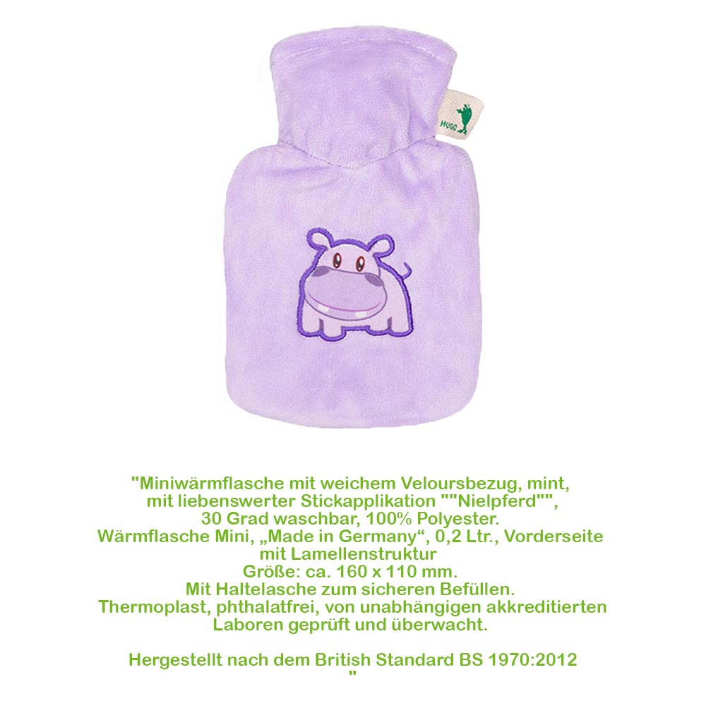 Hugo Frosch Mini Hot Water Bottle 0,2 L, Velour Cover, various Pattern