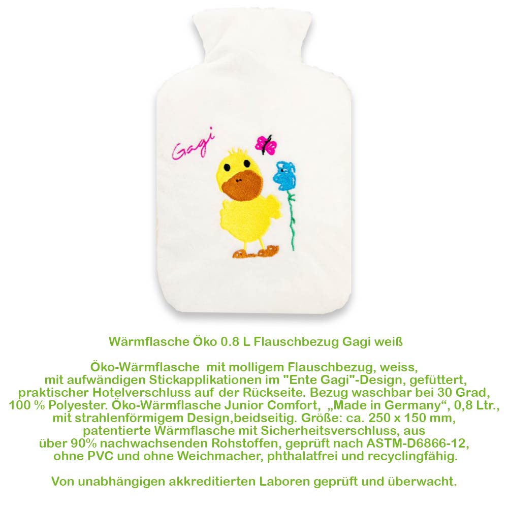 Hugo Frosch eco hot water bottle 0.8 L, fleece cover, Gagi white