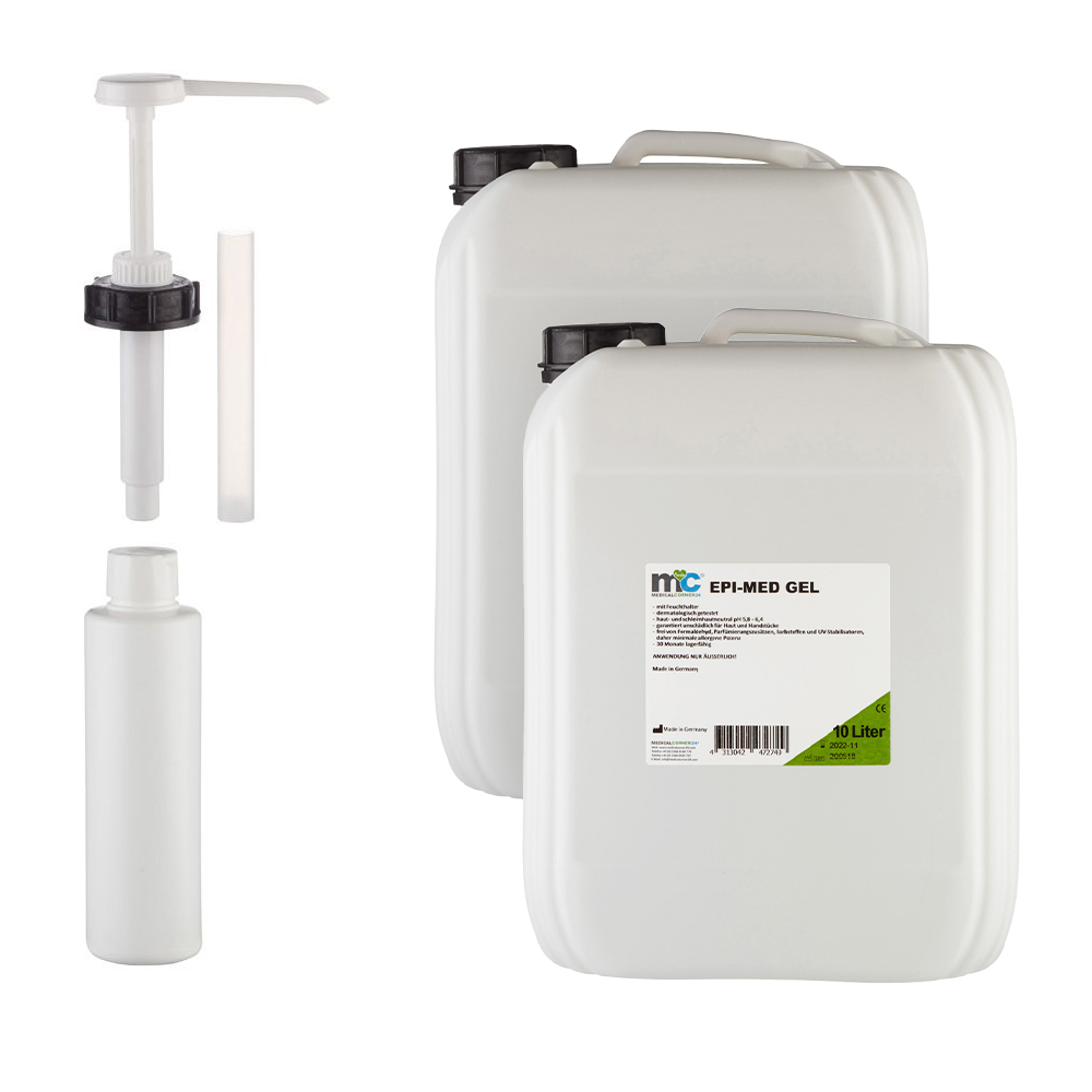 IPL Gel Epimed, 2 x 10 Liter Kanister, Dosierspender und Leerflasche