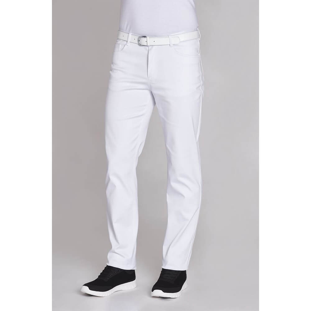 Leiber trousers for men, 2 side & 2 back pockets, belt loops, white, size 44-68