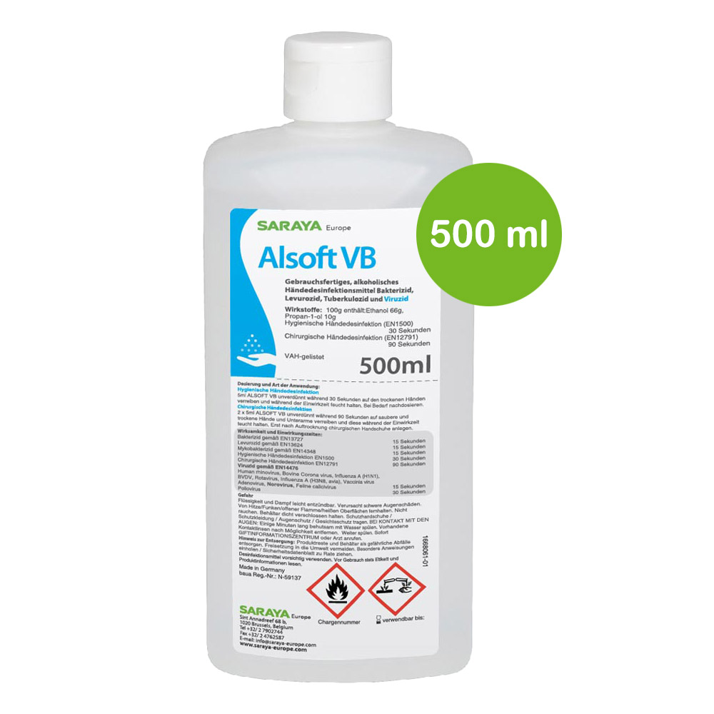 Saraya Alsoft VB hand disinfectant, alcoholic, 500ml