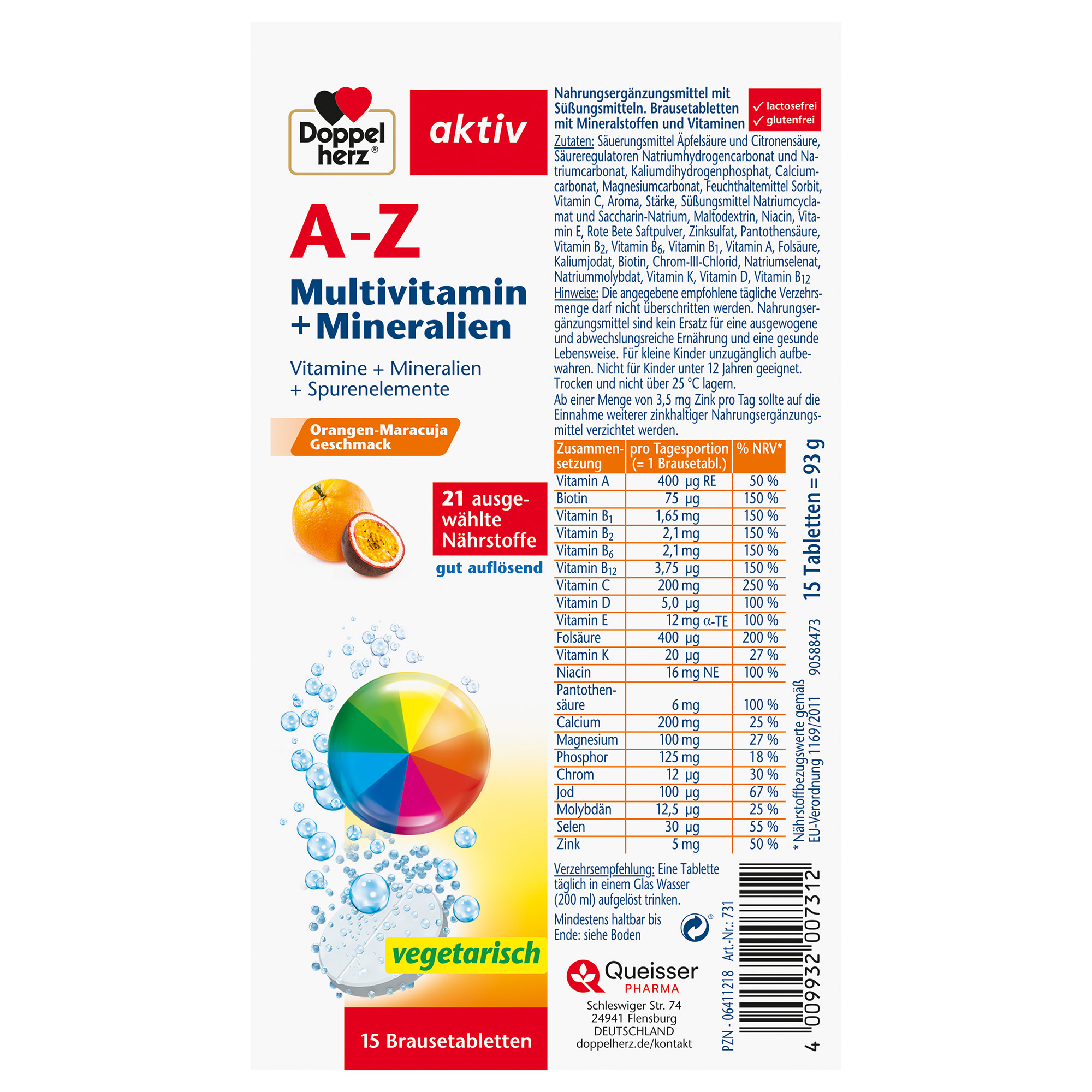 Doppelherz aktiv A-Z Multivitamin and Minerals, 15 Effervescent Tablets