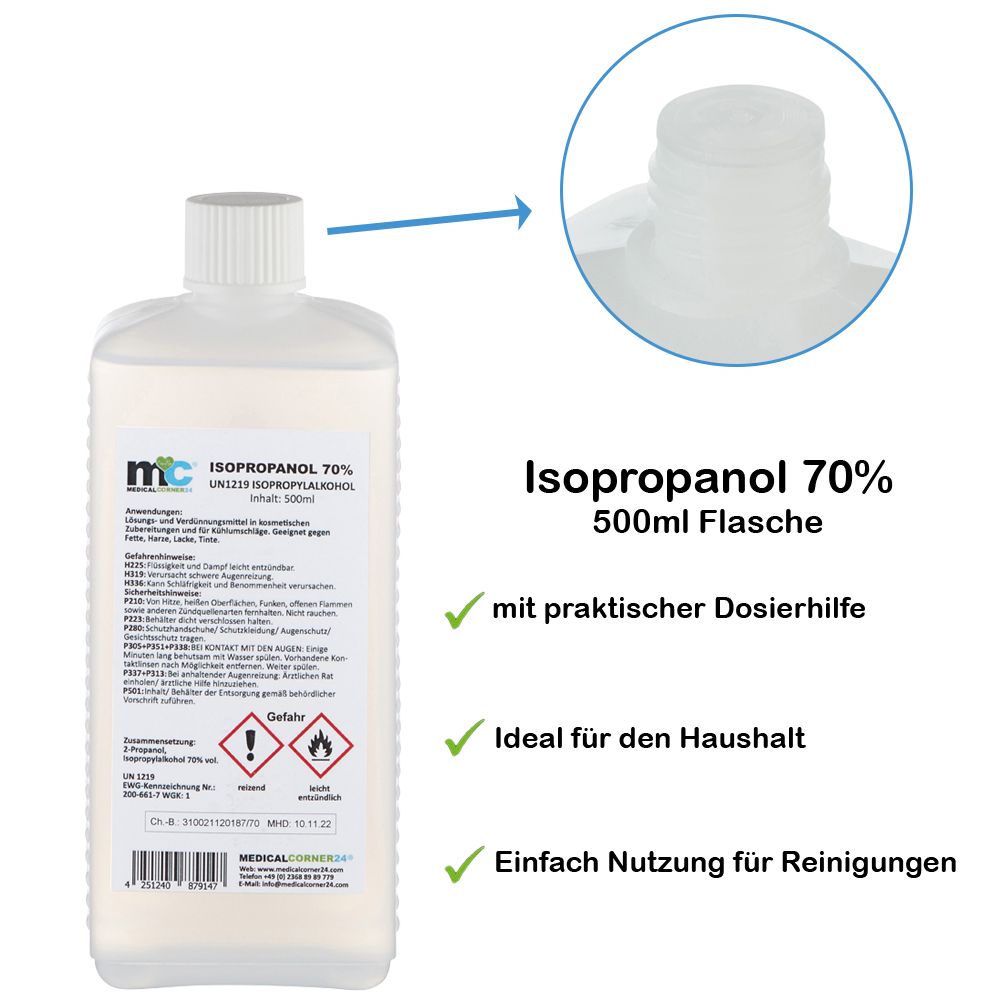 Isopropanol 70% isopropyl alcohol, 500 ml bottle
