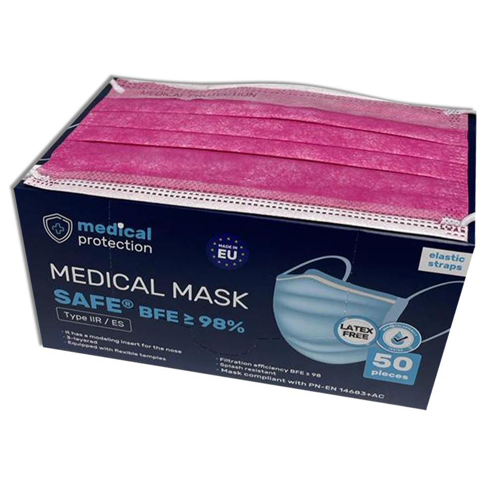 Medical Mask SAFE® from Medical Protection, 3-layers, pink, 50 pieces