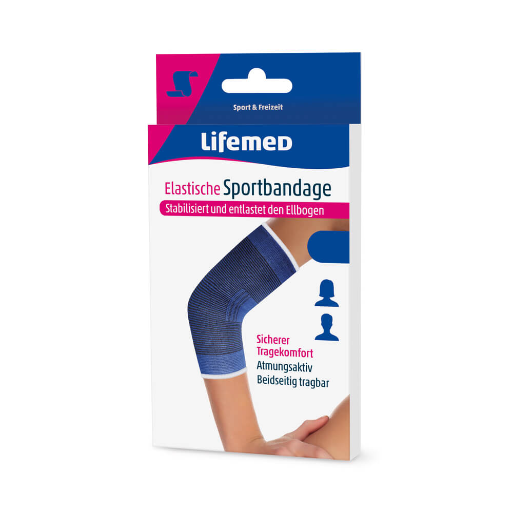 Elbow protection, Elastic sport bandage, by Lifemed®, blue, size S-XL