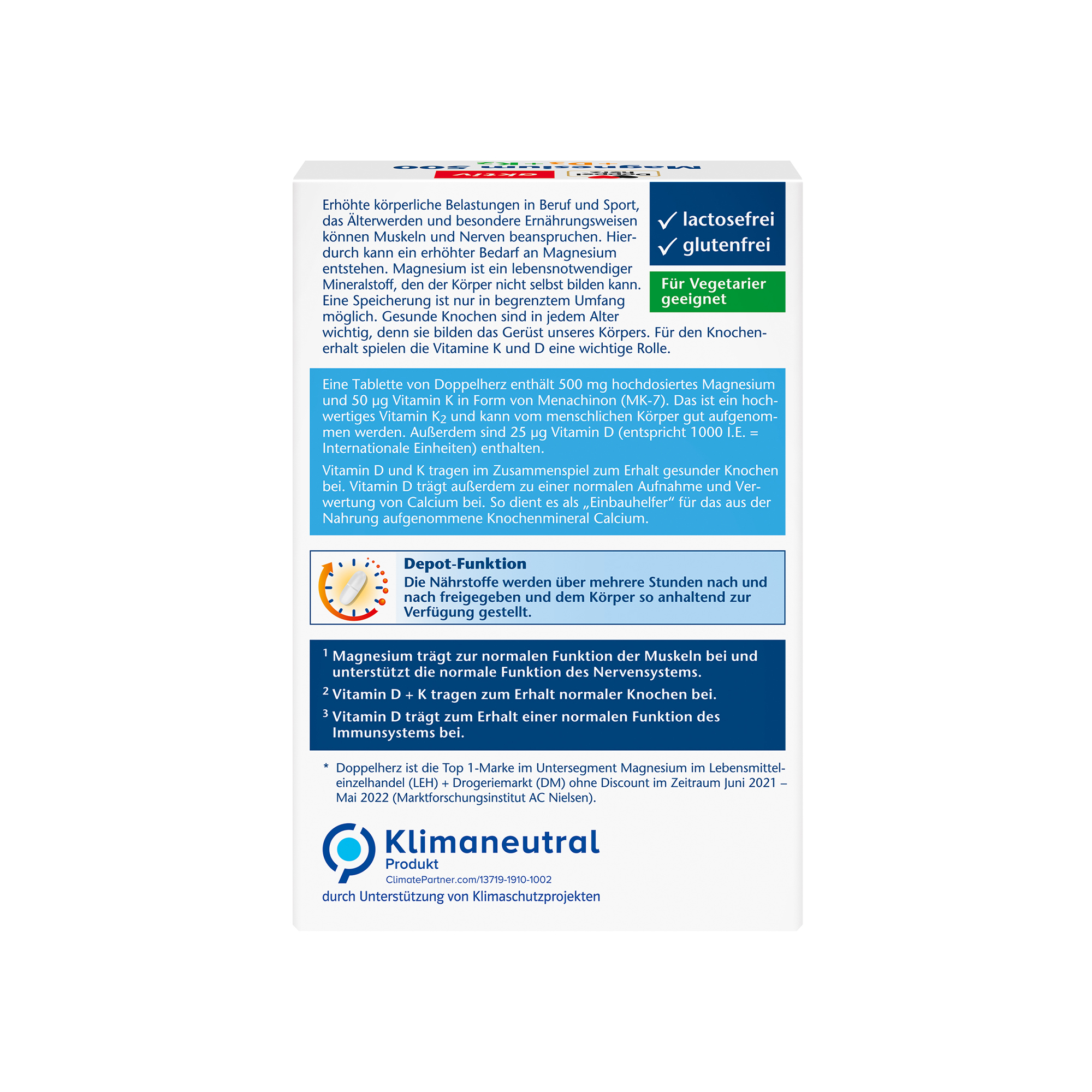 Doppelherz aktiv Magnesium 500 + D3 + K2 Depot, 30 Tablets