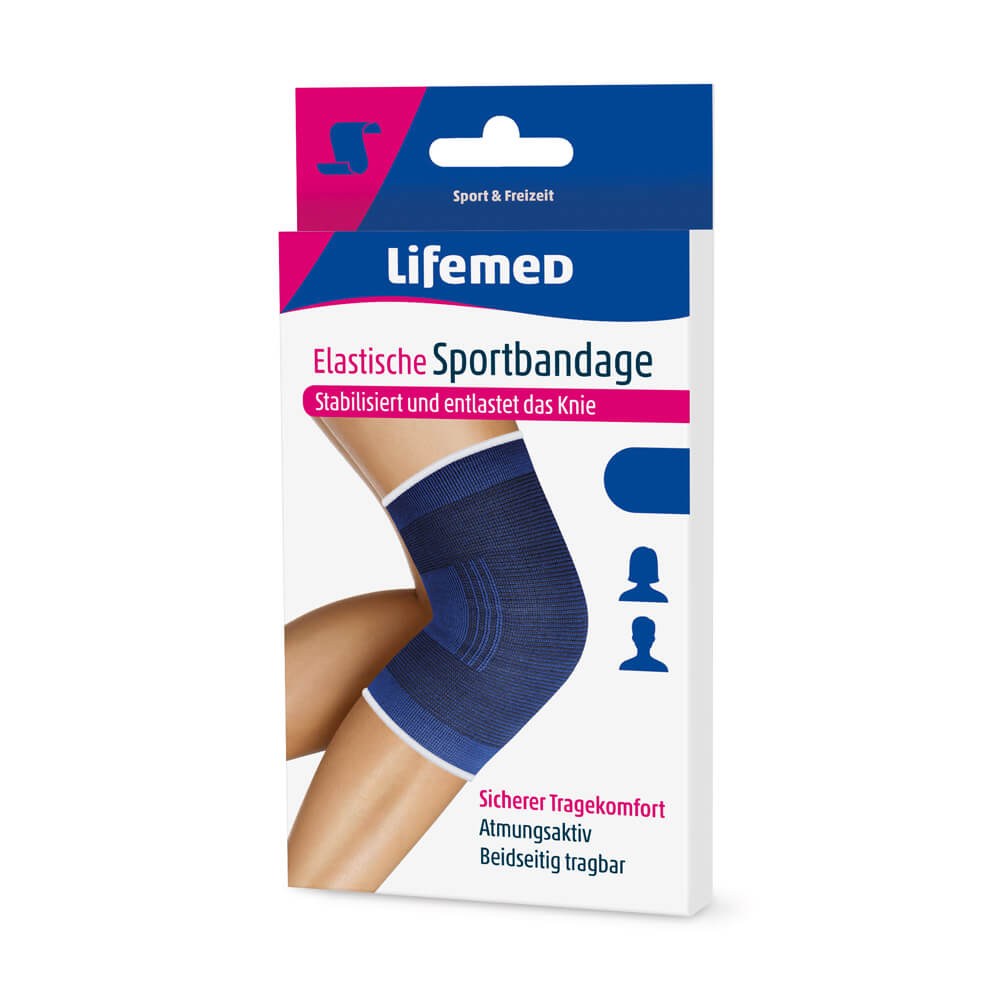 Knee support, elastic sports bandage, by Lifemed®, blue, size S