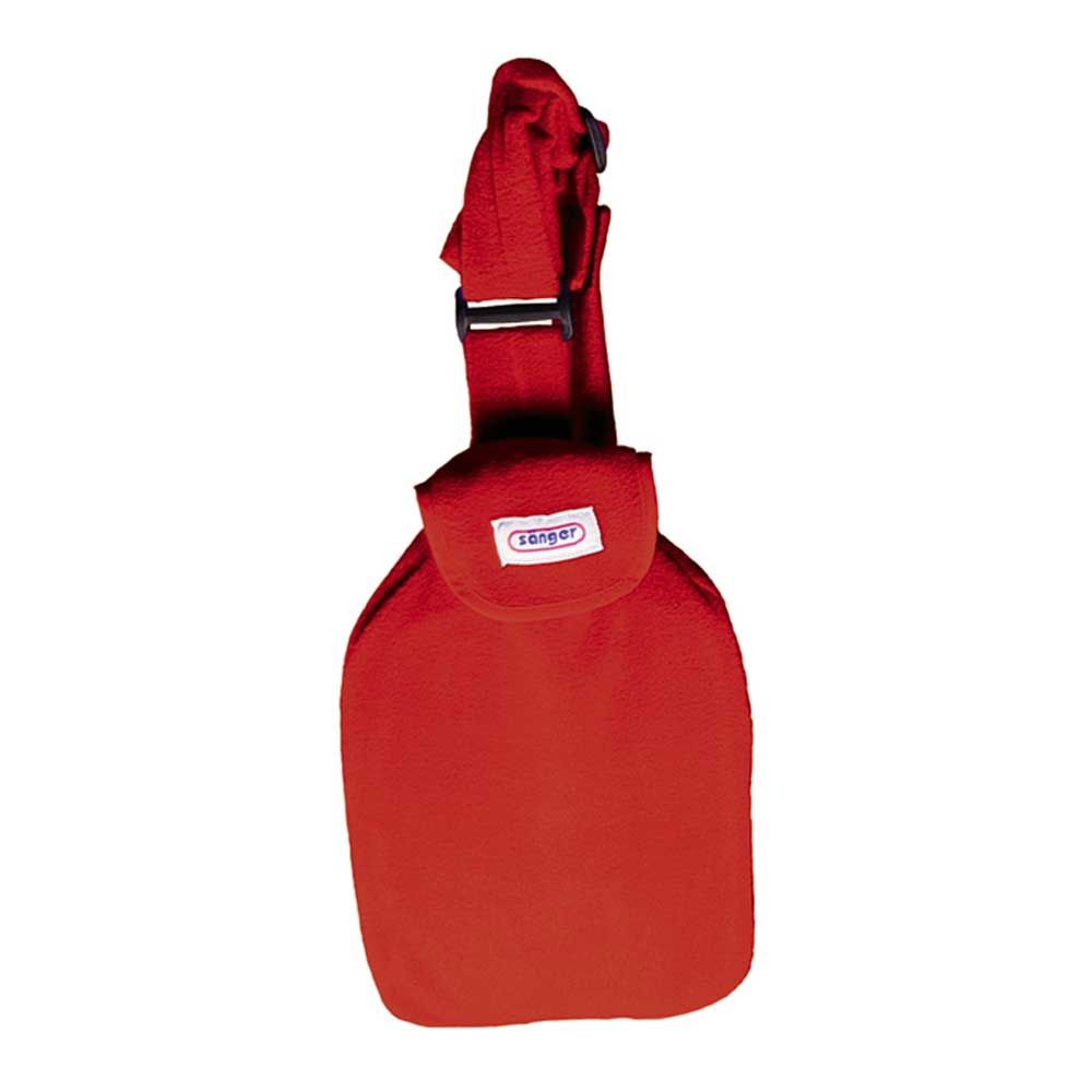 Sänger Hot water bottle, fleece cover, holding strap, red