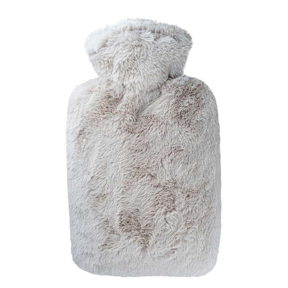 Hugo Frosch Classic Hot Water Bottle 1.8 L, Long Hair Fleece Cover taupe