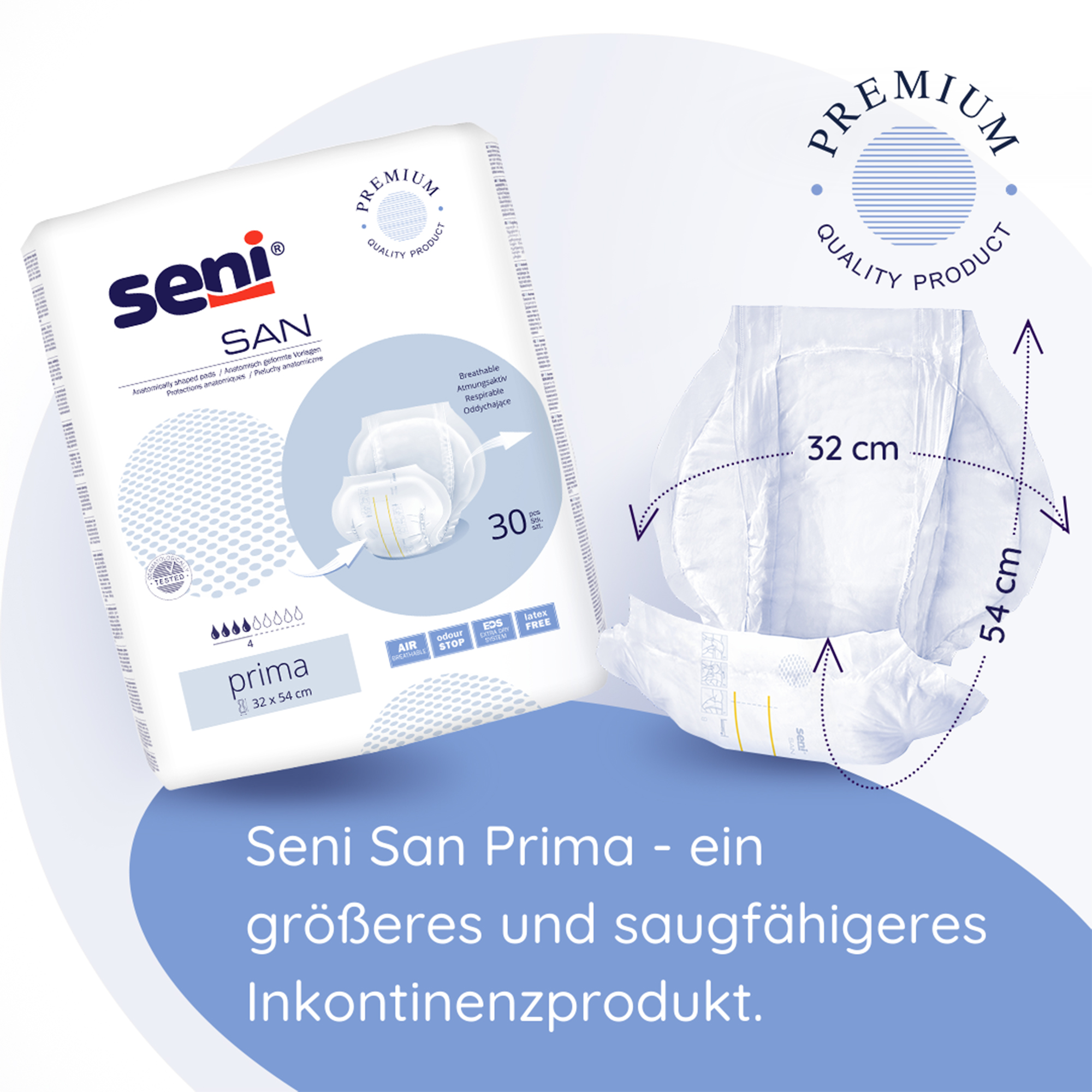 Seni San Prima Incontinence Pads 4 Drops, anatomically shaped, 30pcs