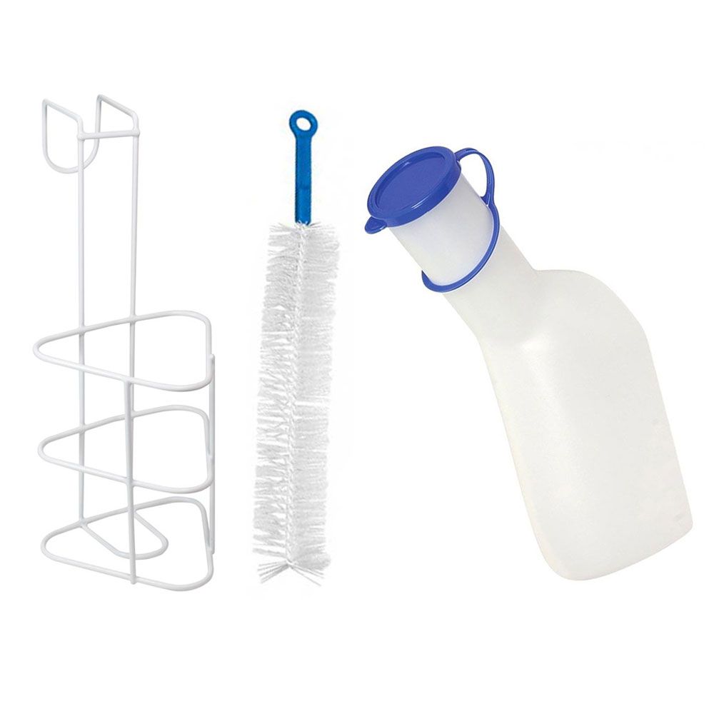 Urine bottle set, urine bottle, bottle brush, bottle holder