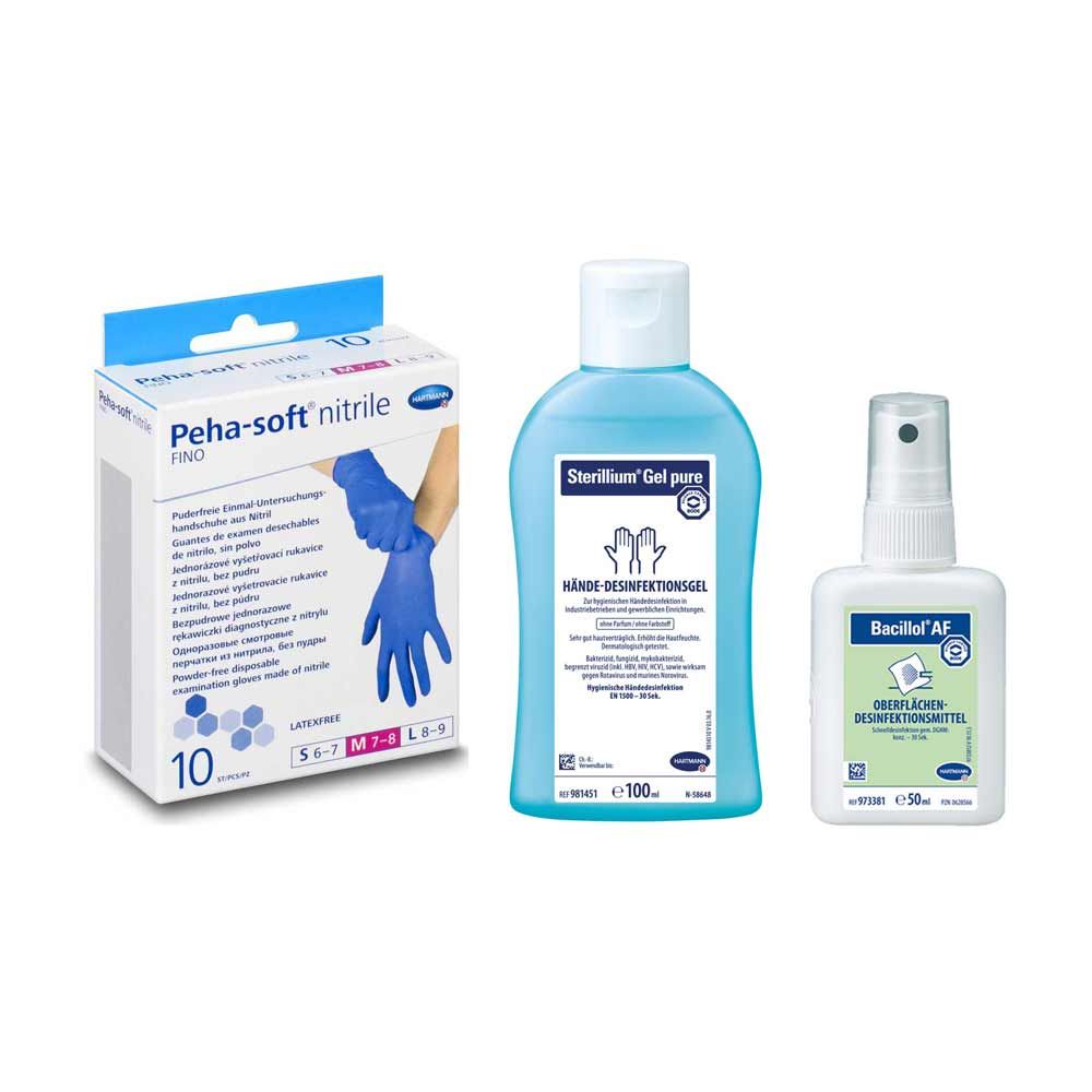 Disinfection Set, Sterillium gel pure, Bacillol AF, Nitrile fino size S
