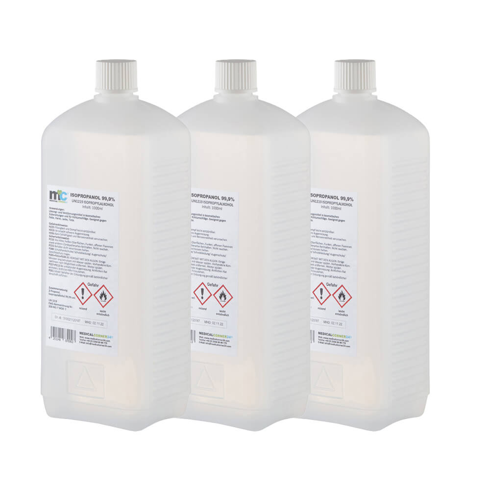 Isopropanol 99,9% isopropyl alcohol, 3 x 1 litre bottle