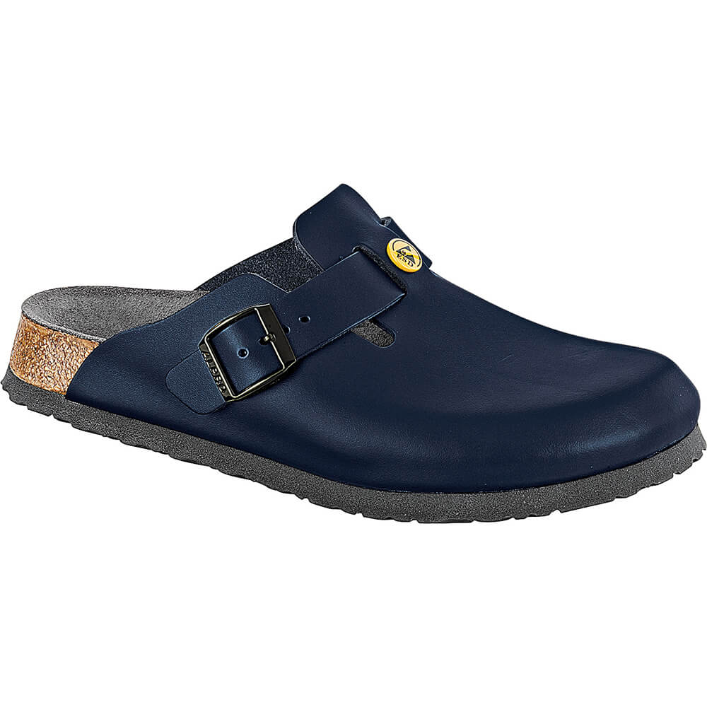 Boston ESD, natural leather, by Birkenstock, narrow, blue, size 36