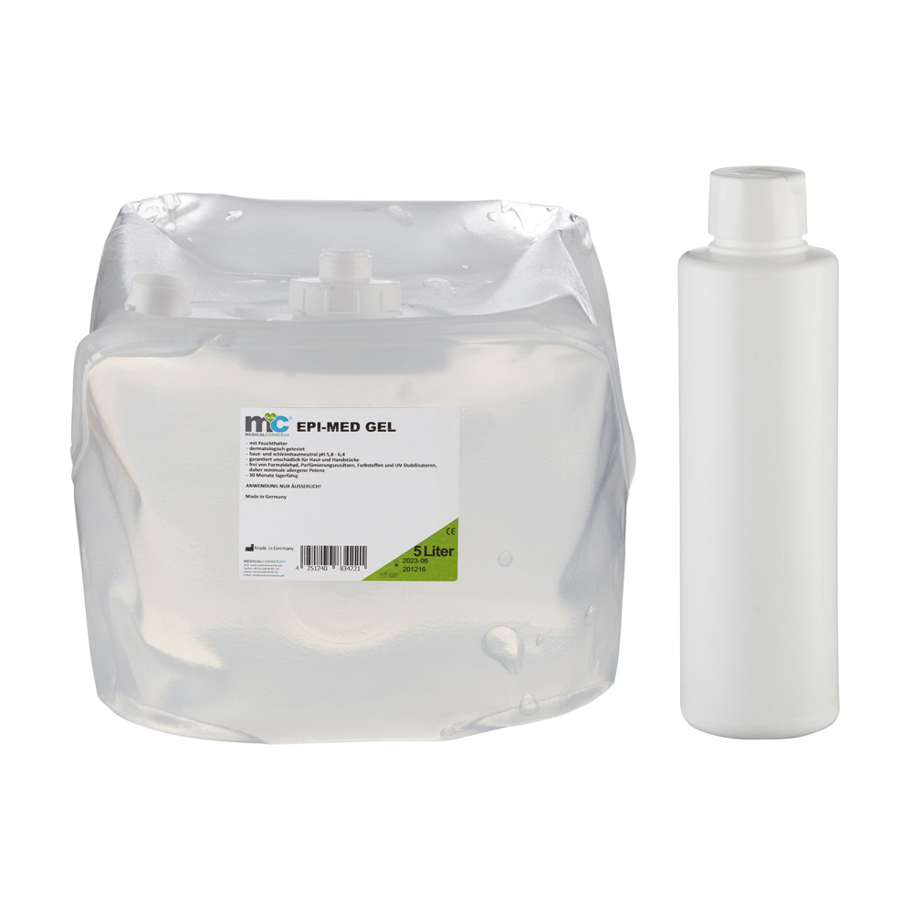 IPL Gel Epi-Med, IPL contact gel, 5 litre cubitainer and empty bottle