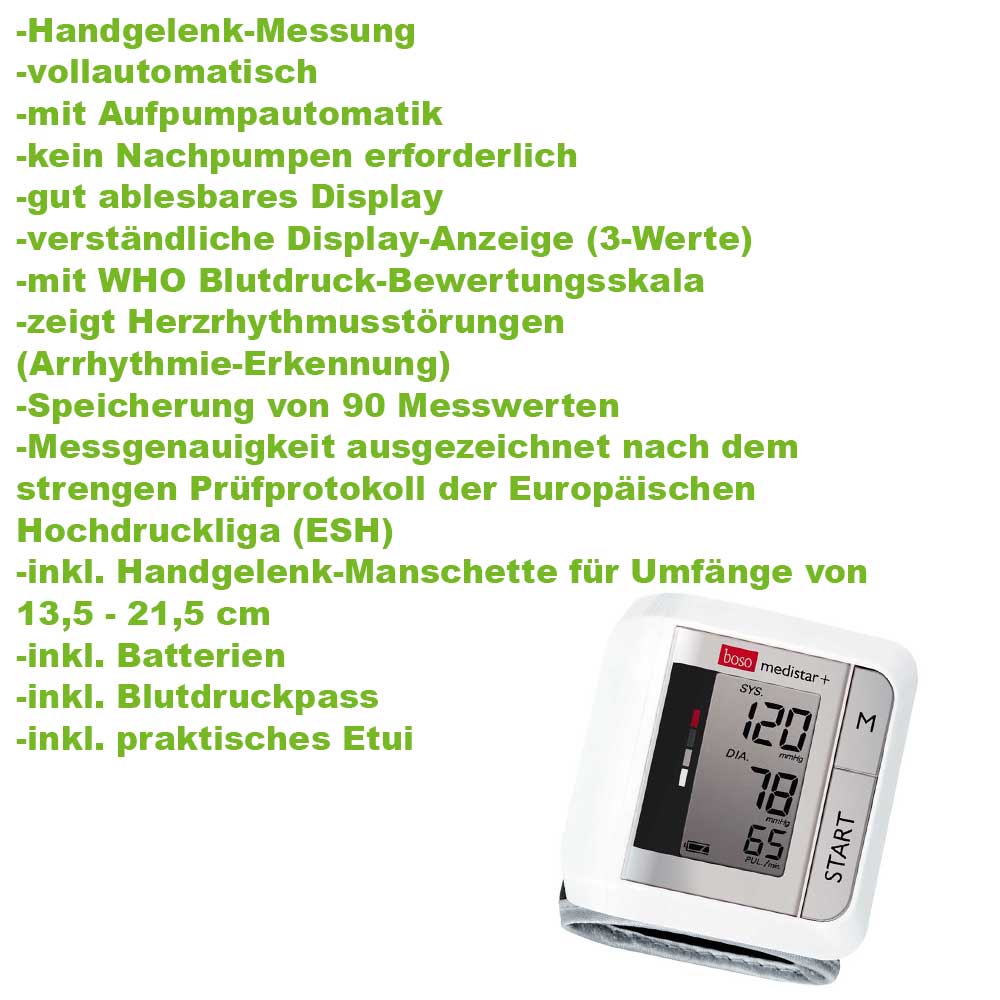 Boso Medistar+ wirst blood pressure monitor, 90 memories