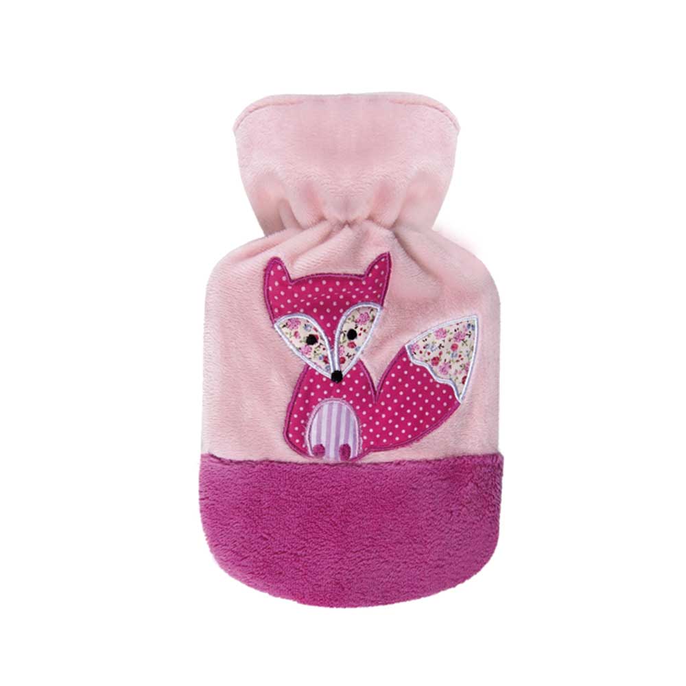 Sänger Kids Hot-Water Bottle, 0,8 L, With Nicki Cover Fox, Pink