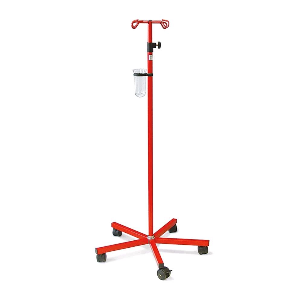 Ratiomed IV pole, safety hooks, 5 casters, height adjustable, red