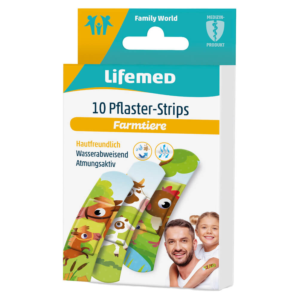 Lifemed® Plaster strips KIDS, 6 x 1,7cm, 10 pieces, farm animals