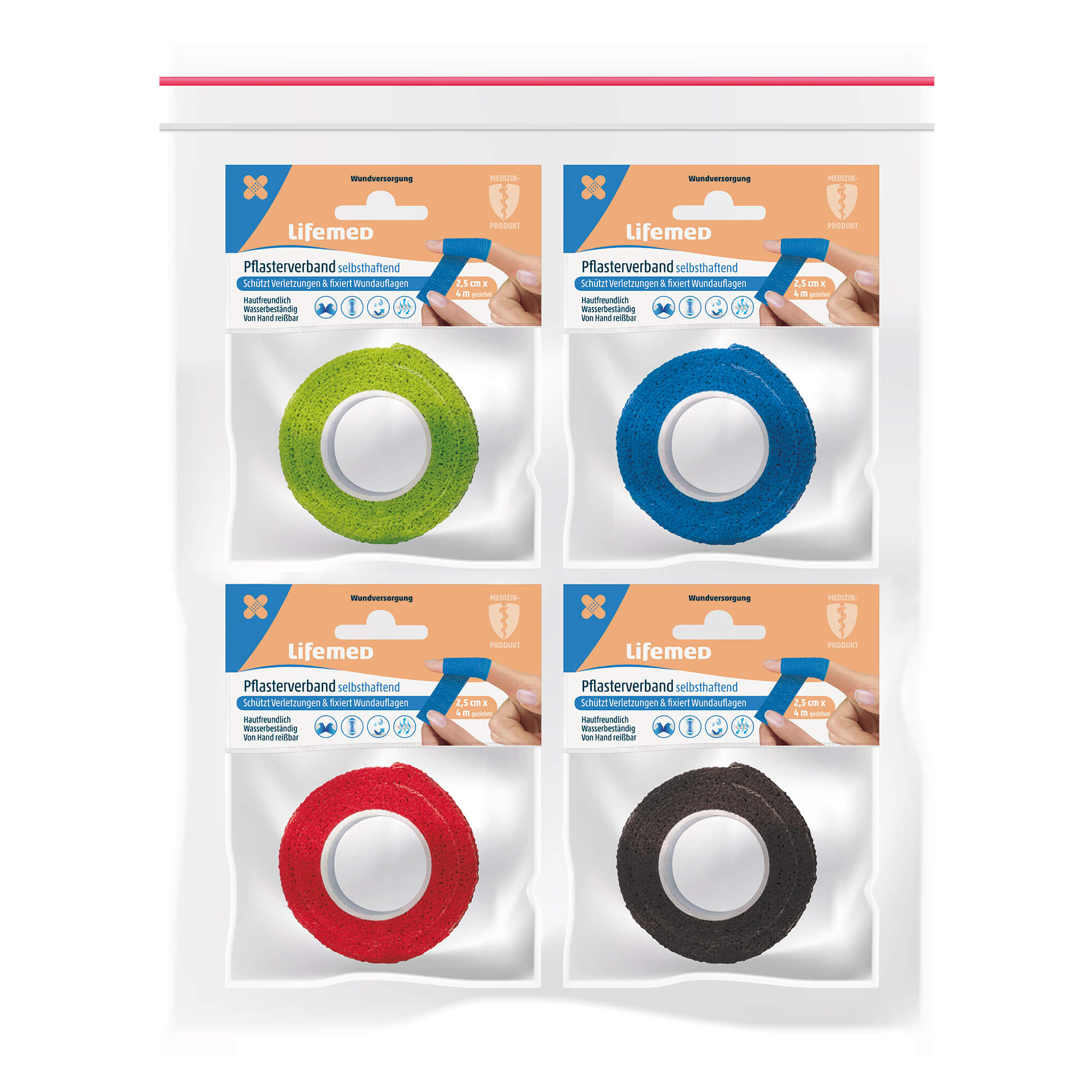 Plaster bandage, self-adhesive, 4 colors, from Lifemed®, 4 pieces
