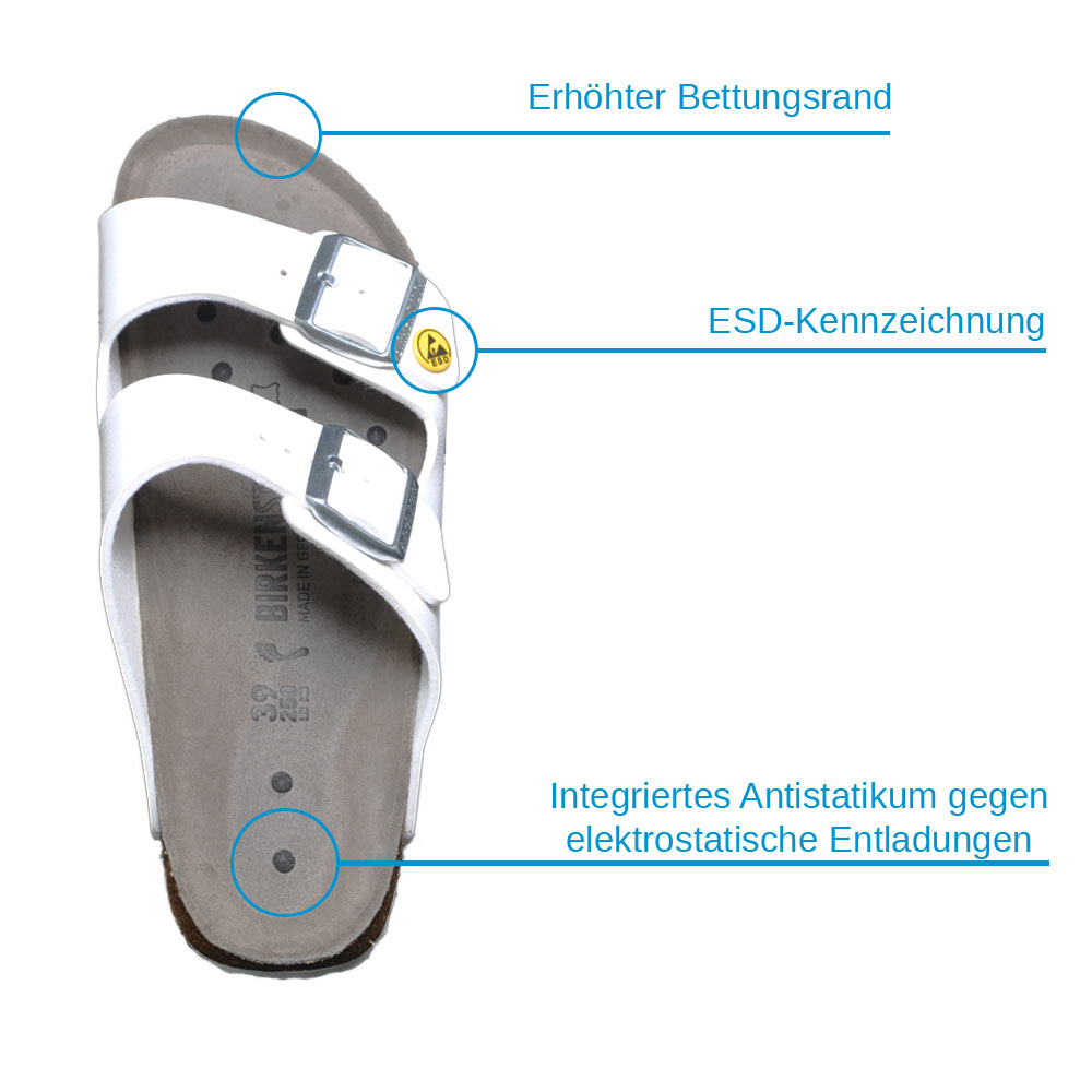 Birkenstock Arizona ESD, TÜV-certified, white, various sizes