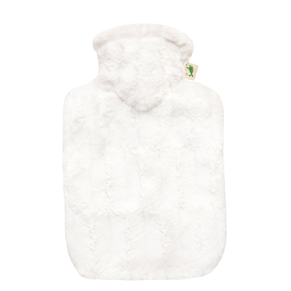 Hugo Frosch Classic Hot Water Bottle 1.8 L, fleece cover, animal fur look, white