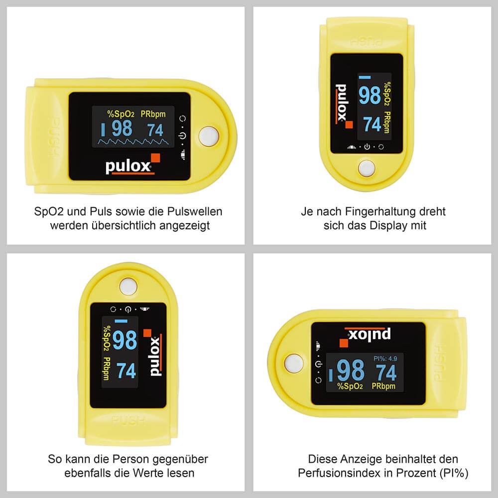 Pulox Finger Pulse Oximeter PO-200, rotatable OLED display, various colors