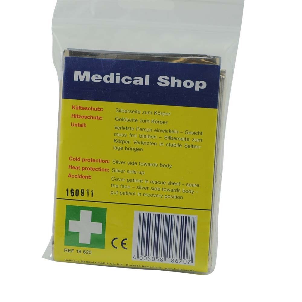 Holthaus Medical emergency blanket, education/hypothermia, gold/silver