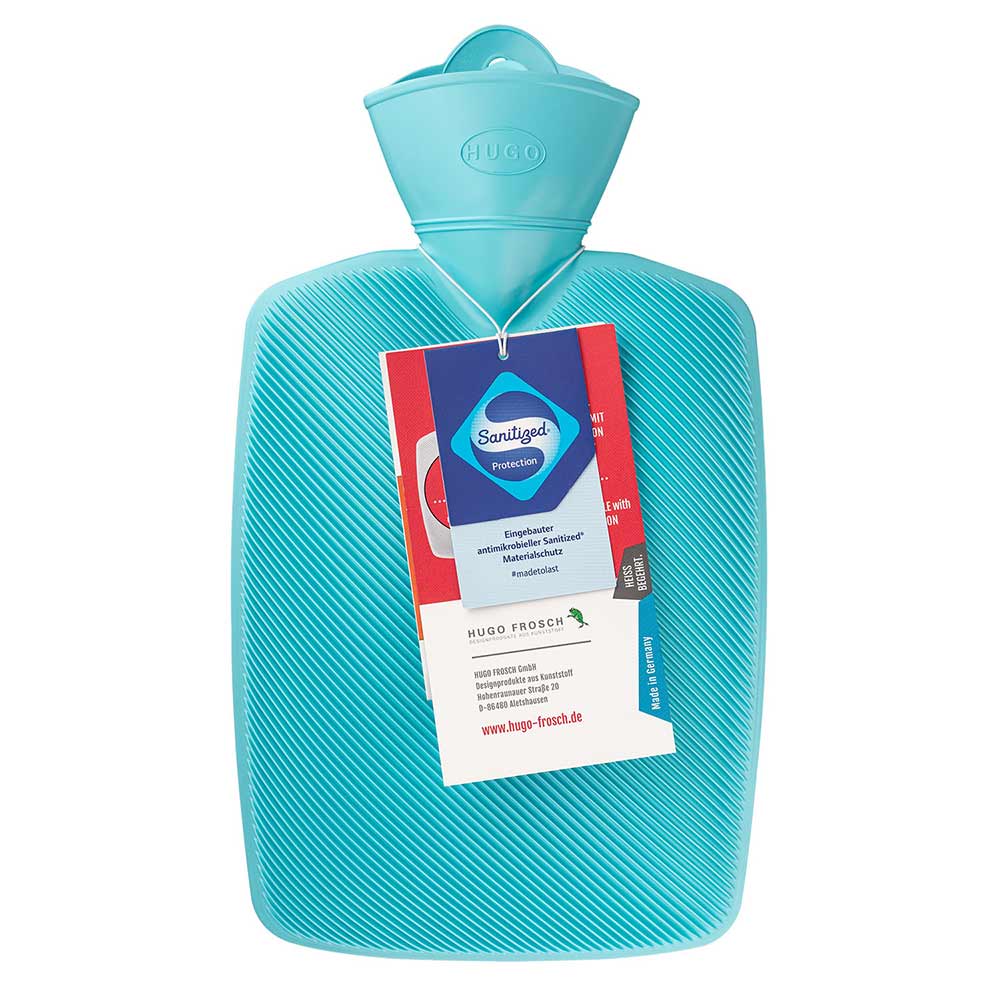 Hugo Frosch Classic Hot Water Bottle 1.8 L, Half Lamelle, Sanitized, mint or red