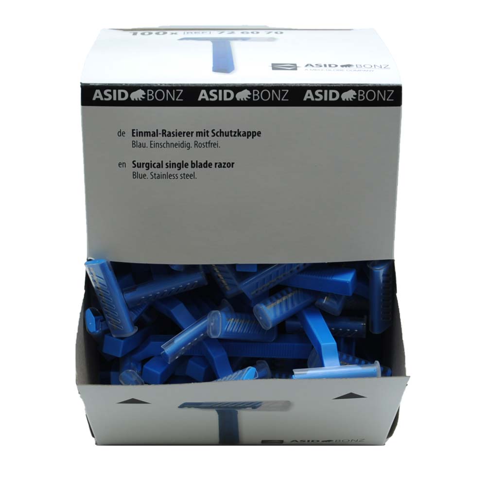 Asid Bonz Disposable Razor, stainless, protective cap, 100 items, blue