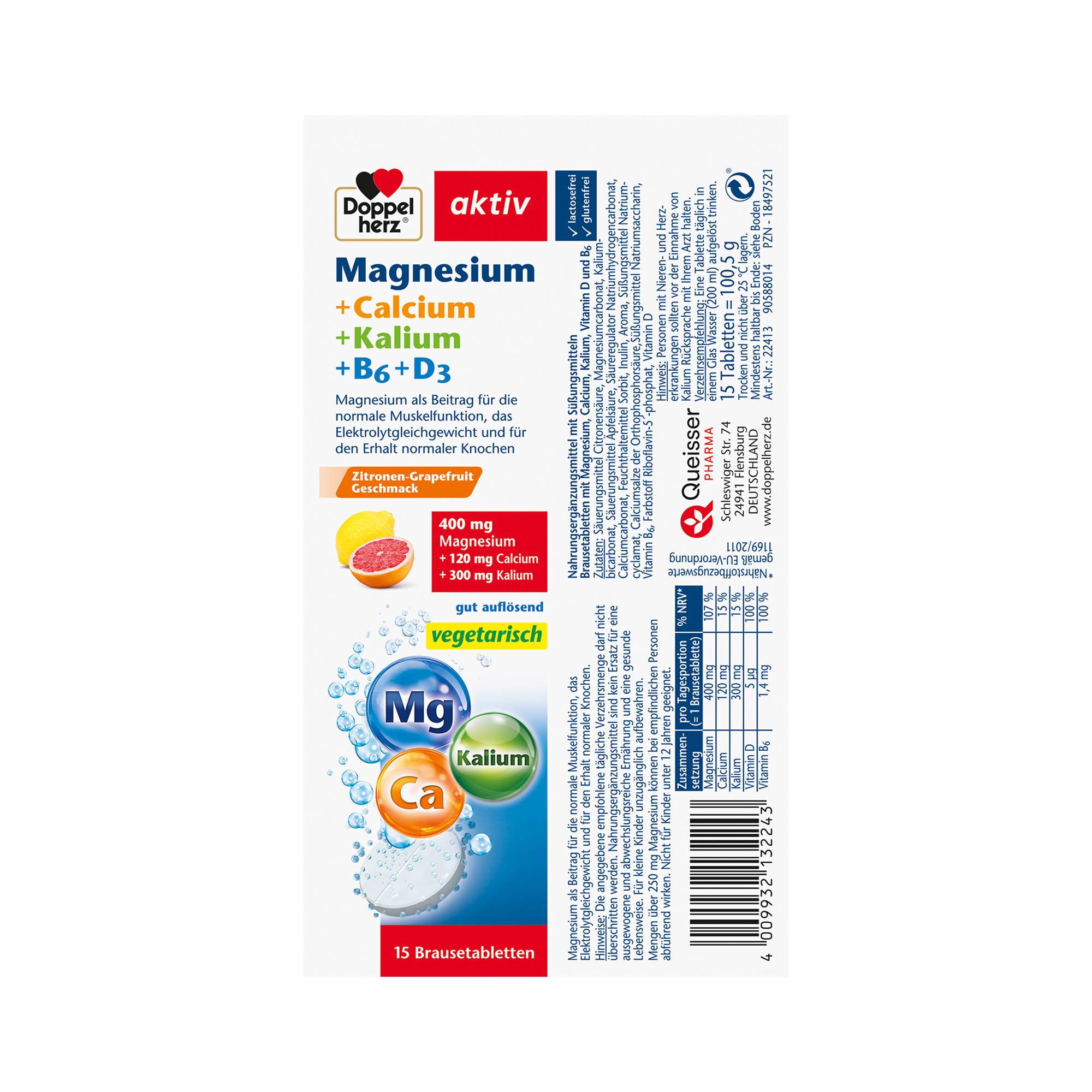 Doppelherz aktiv Magnesium + Calcium + Potassium, 15 Effervescent Tablets