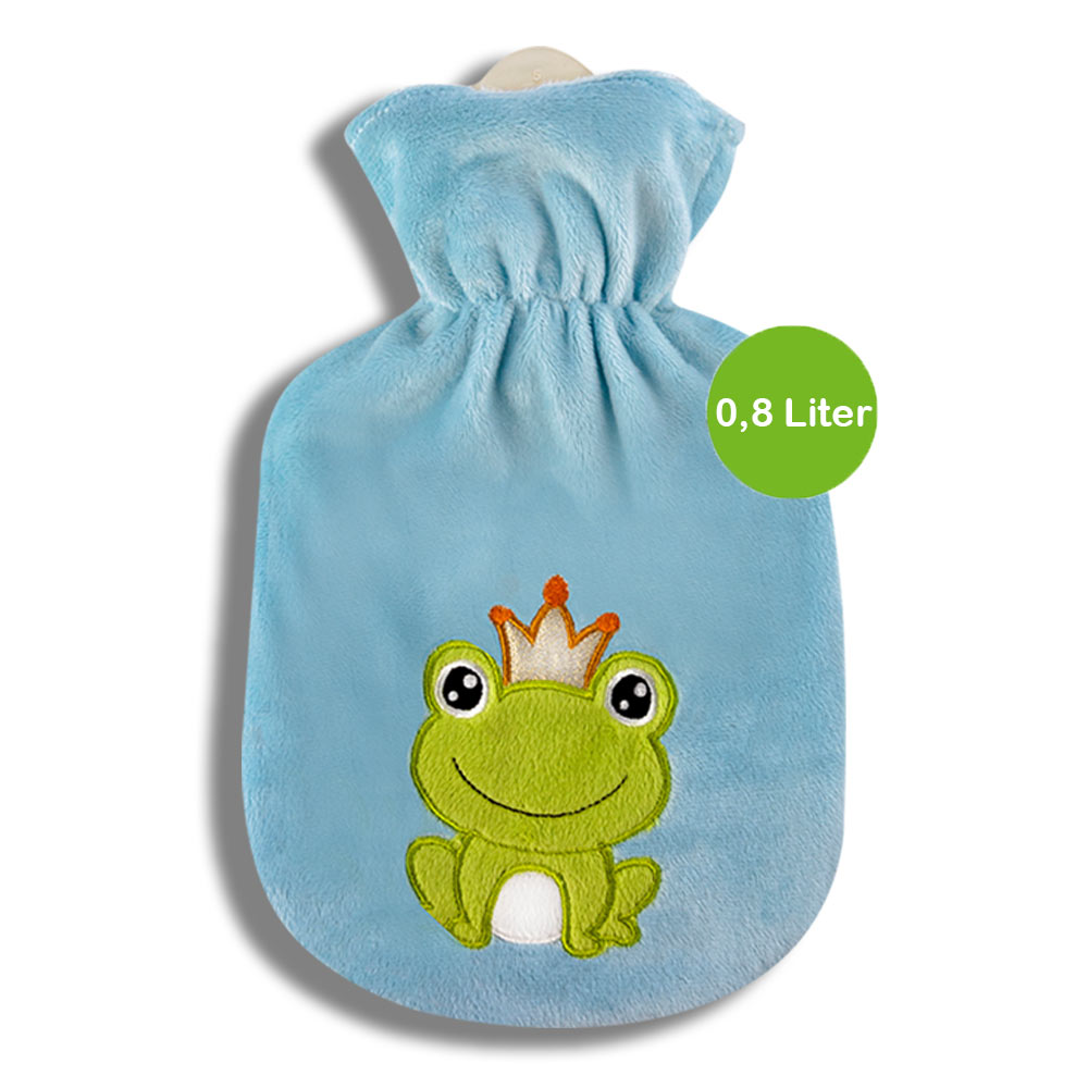 Hot water bottle "Frog King", with velour cover