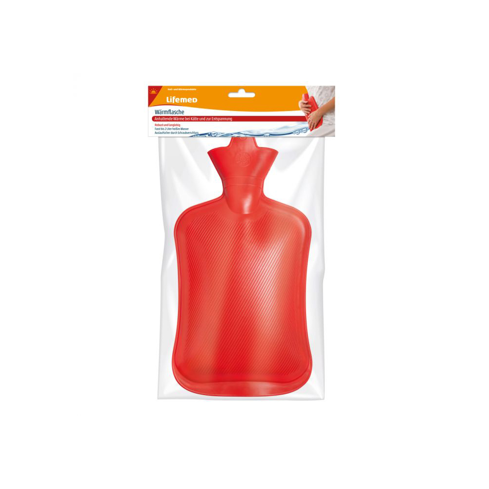 Hot Water Bottle 2L, Screw Cap, 32,5x20,3cm, from Lifemed®, red