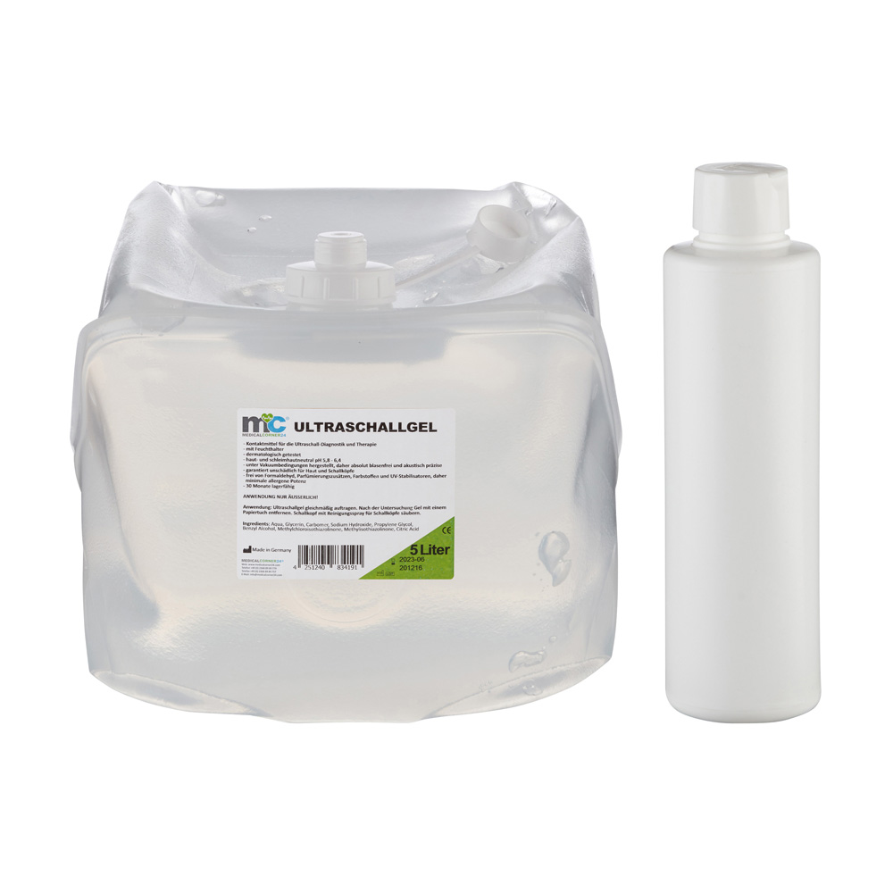 Ultrasound Gel, Sonography Gel, 5 litre cubitainer with empty bottle