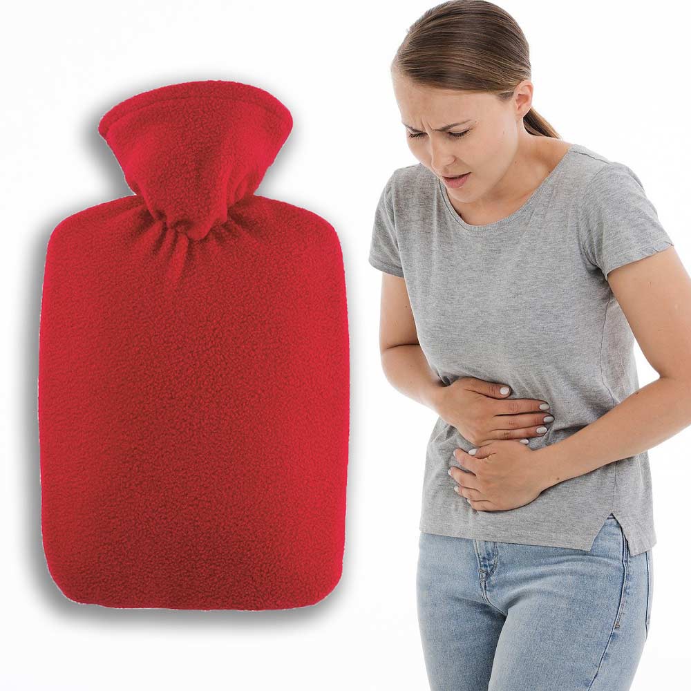 Hugo Frosch Classic Hot Water Bottle 1.8 L, Fleece Cover, Red or Blue