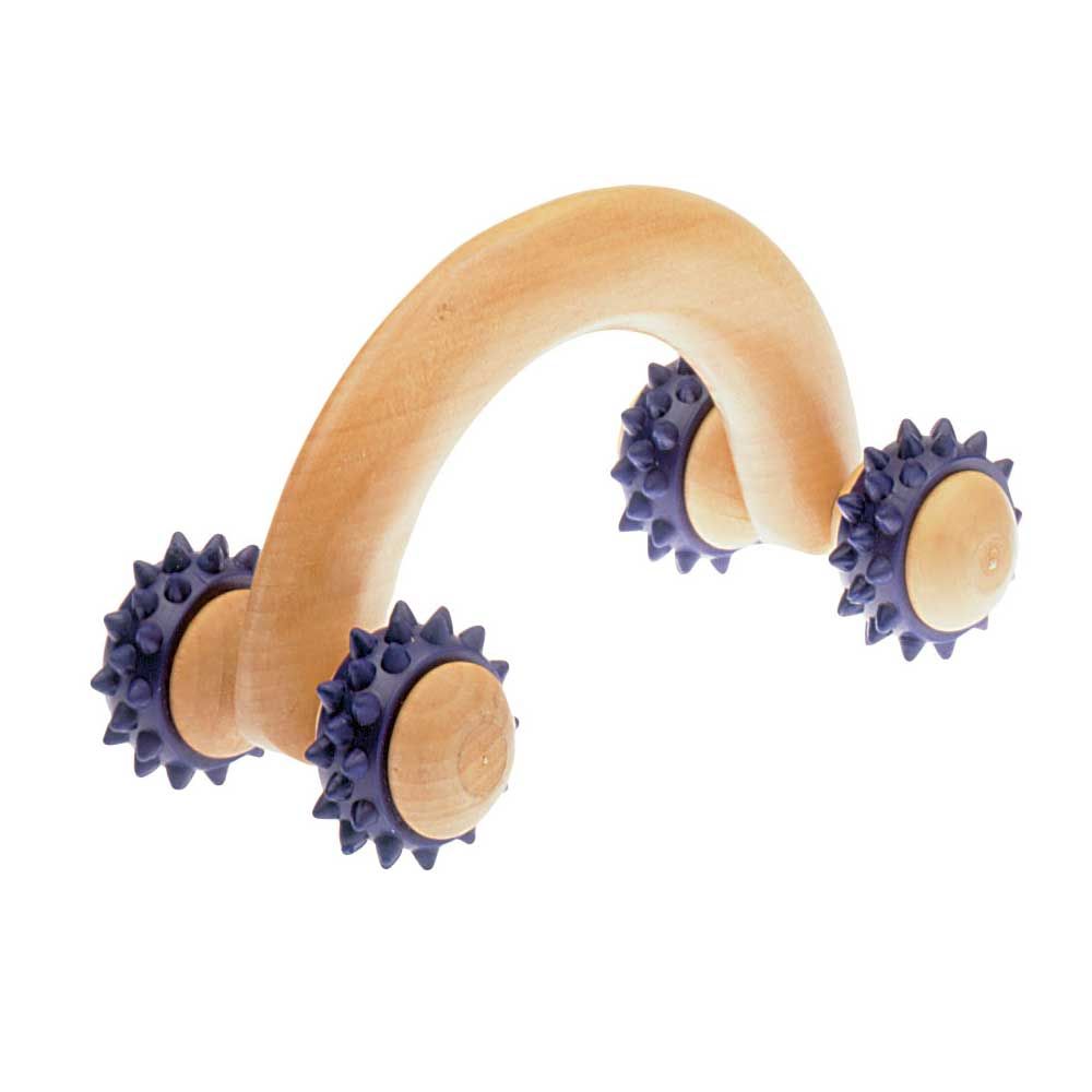 Behrend massage roller car, wood, 4 rolls, nubbly, blue