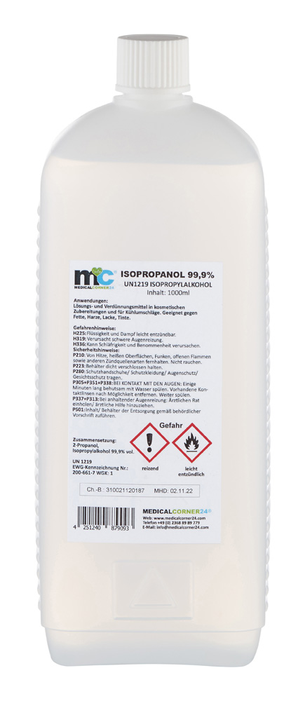 Isopropanol 99,9% isopropyl alcohol, 3 x 1 litre bottle