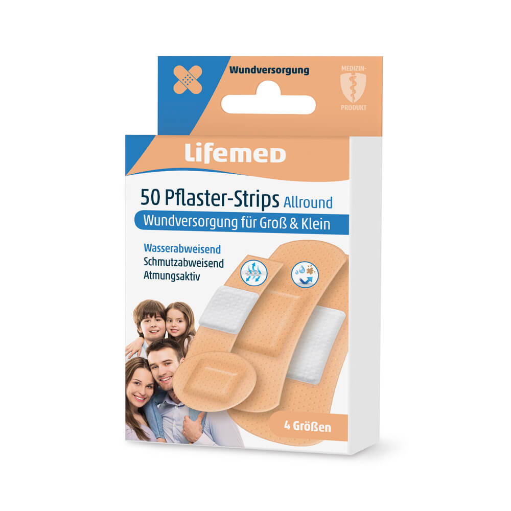 Plaster strips Allround, skin-colored, by Lifemed®, 4 sizes, 50 pieces