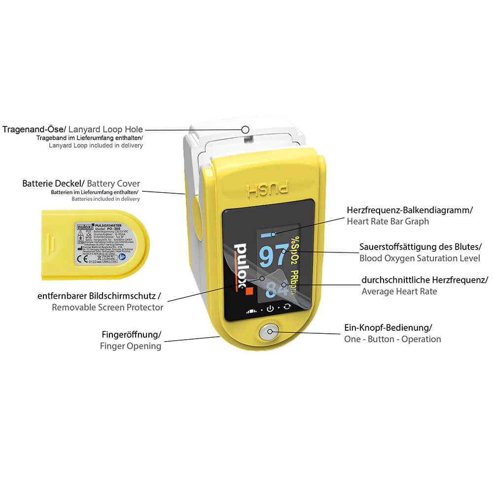 Pulox Finger Pulse Oximeter PO-200, rotatable OLED display, various colors