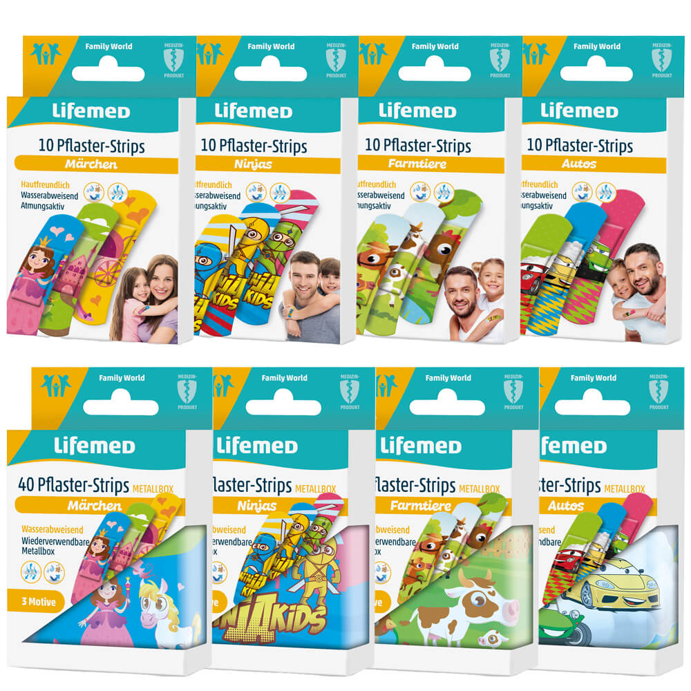 Lifemed® Plaster strips KIDS, 6 x 1,7cm, 10/40 pieces, various patterns