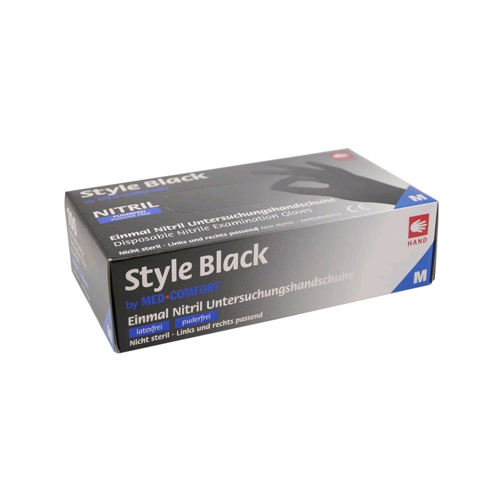 Ampri Style Black Nitrile Gloves, powder-free, latex-free, 100 items, M