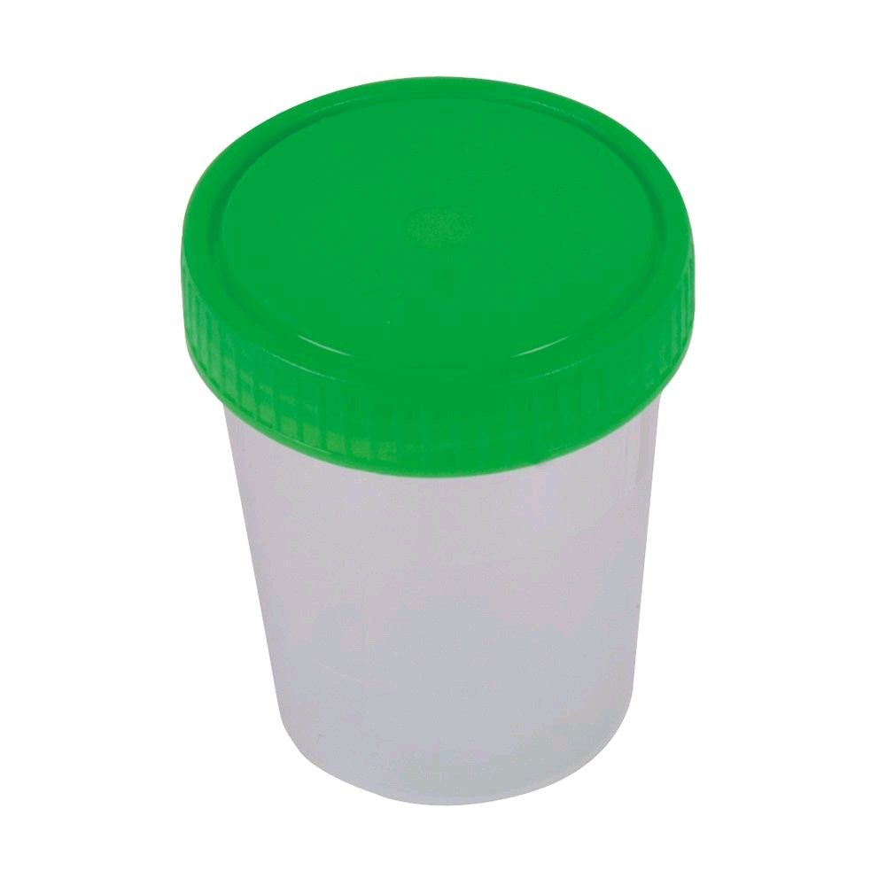 Ampri Urine cup with green screw cap, 125 ml, 10 pieces