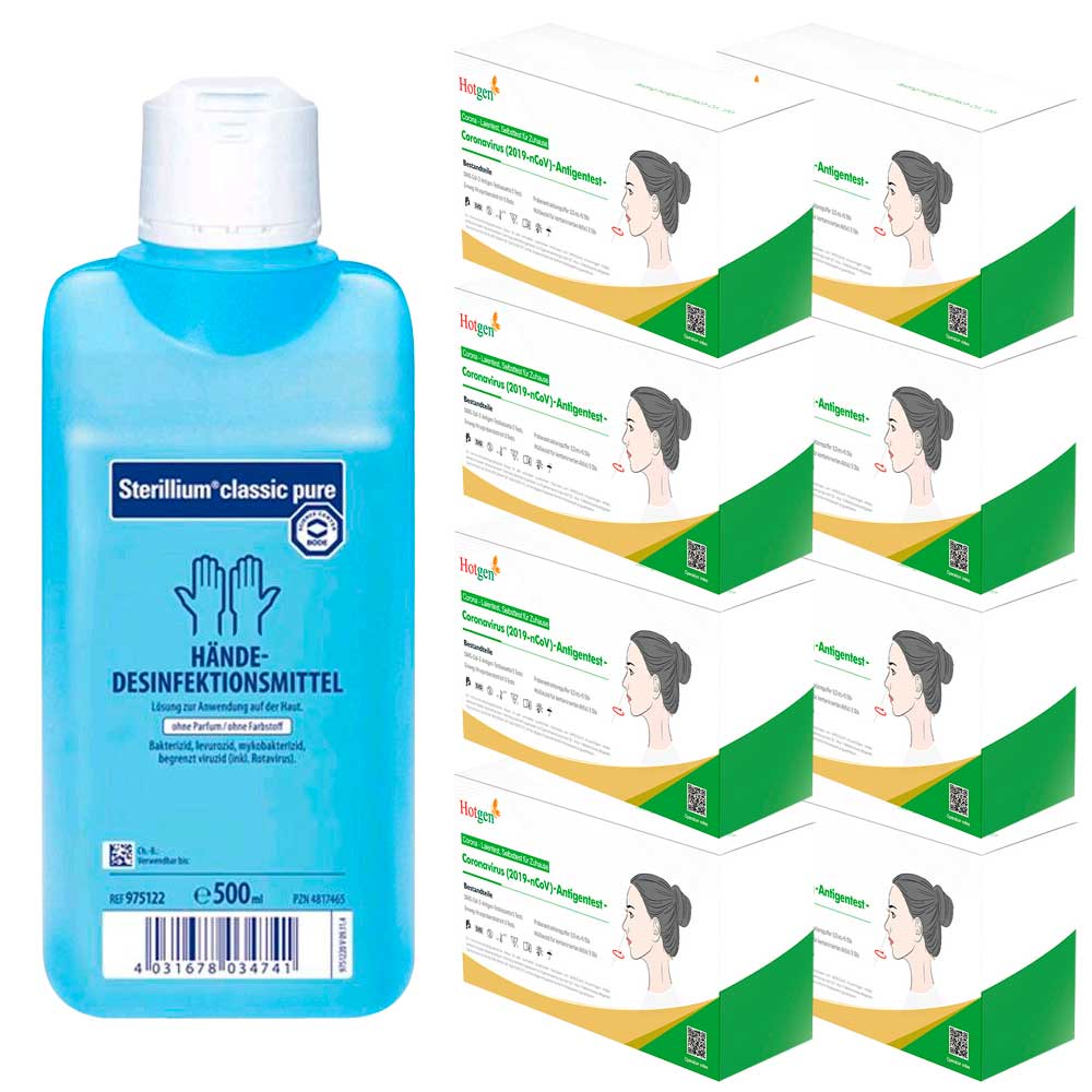 self-test set for companies, 40 self-tests, 500ml disinfectant