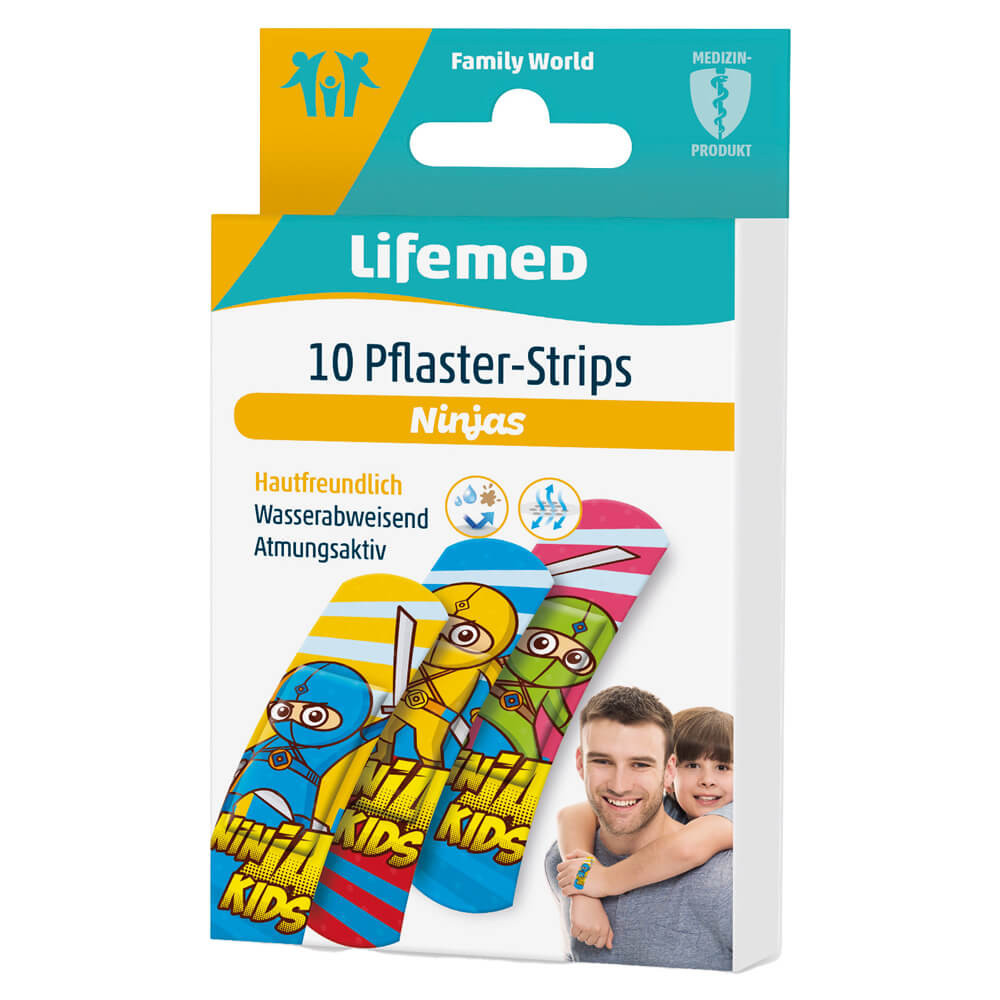 Lifemed® Plaster strips KIDS, 6 x 1,7cm, 10 pieces, Ninjas
