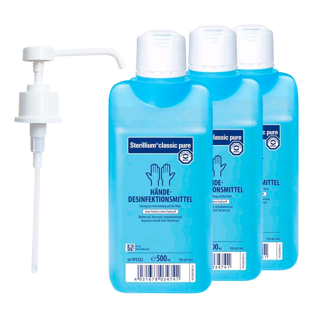 Bode Sterillium Classic Pure hand desinfection 3x 500ml, dosing pump