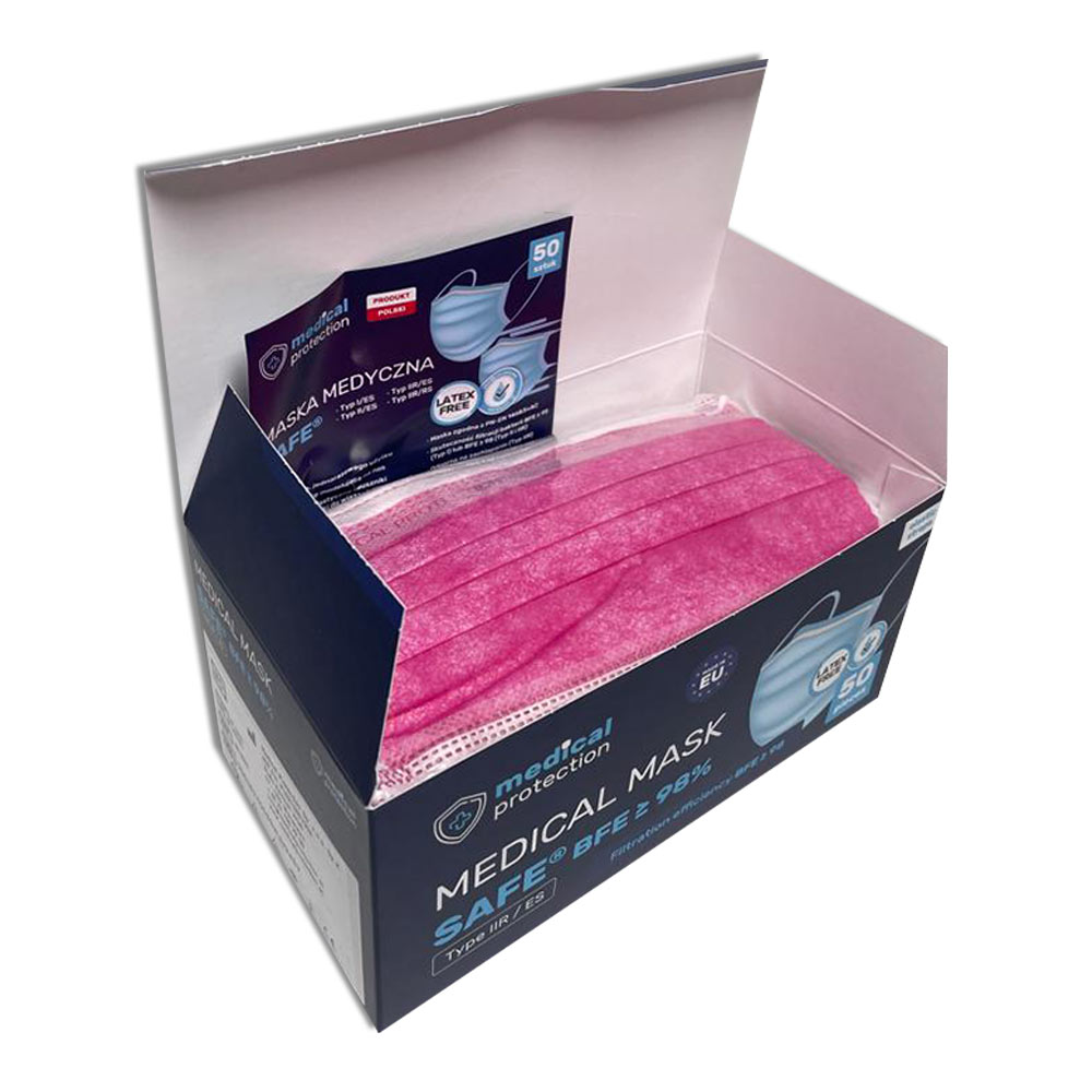 Medical Mask SAFE® from Medical Protection, 3-layers, pink, 50 pieces