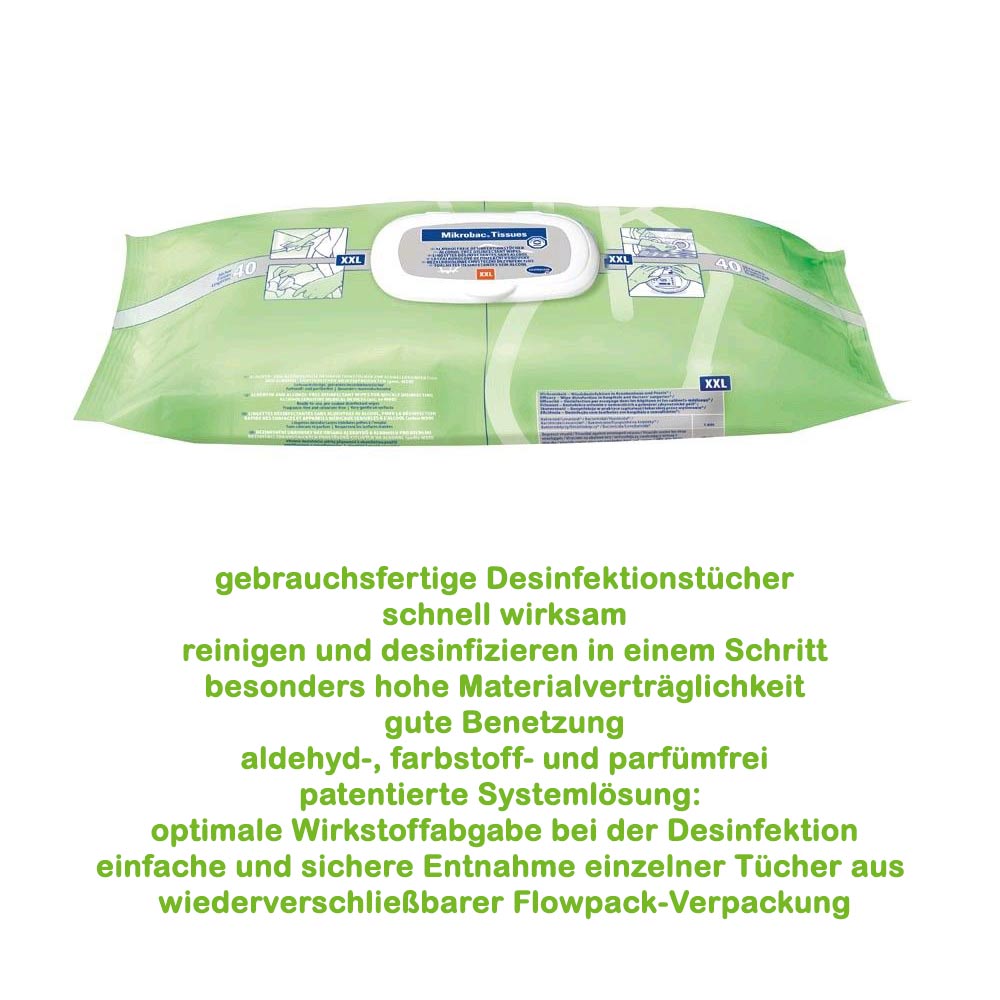 Mikrobac Tissues XXL, Flow Pack with 40 wipes