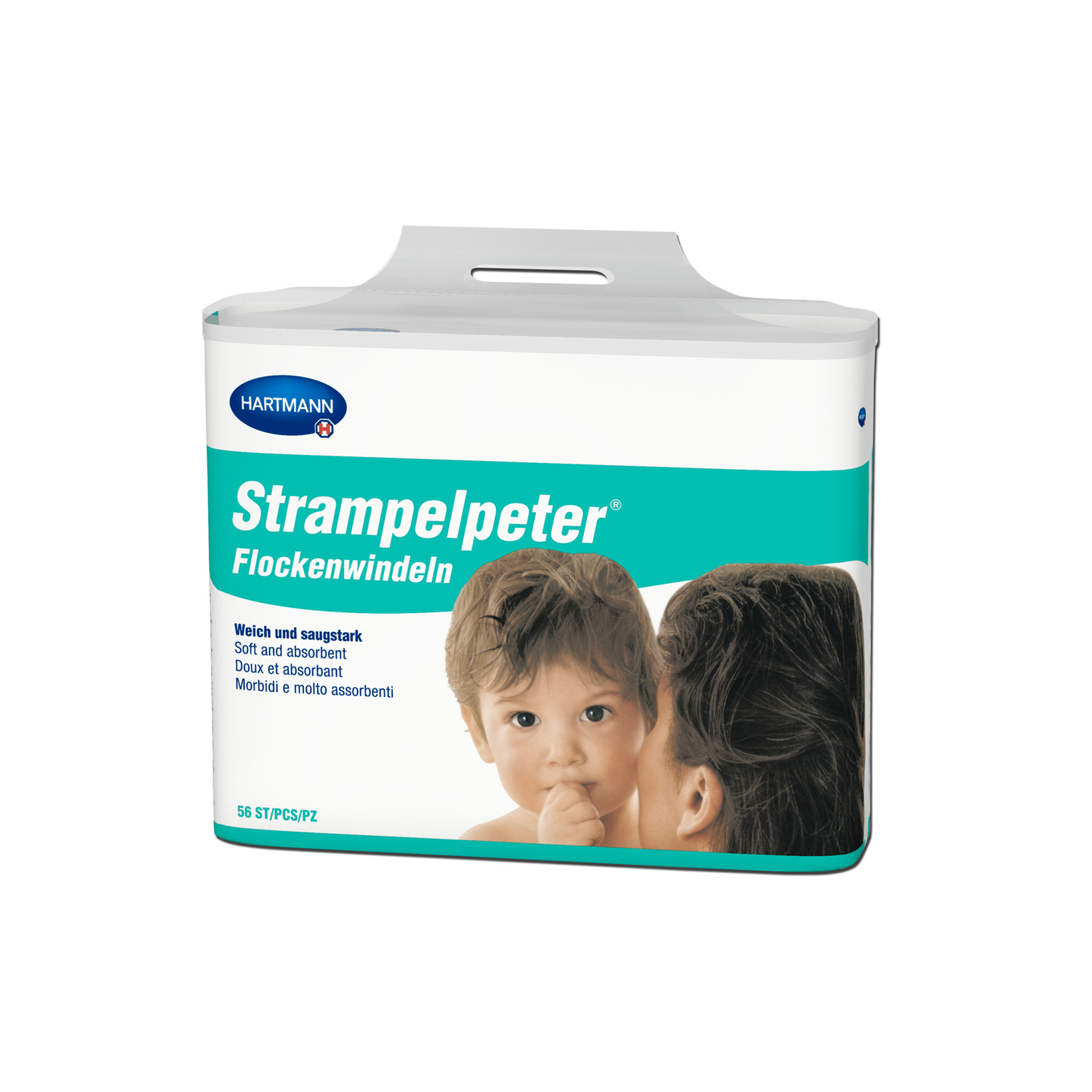 Hartmann Strampelpeter® disposable diapers, 30x11 cm turquoise/white