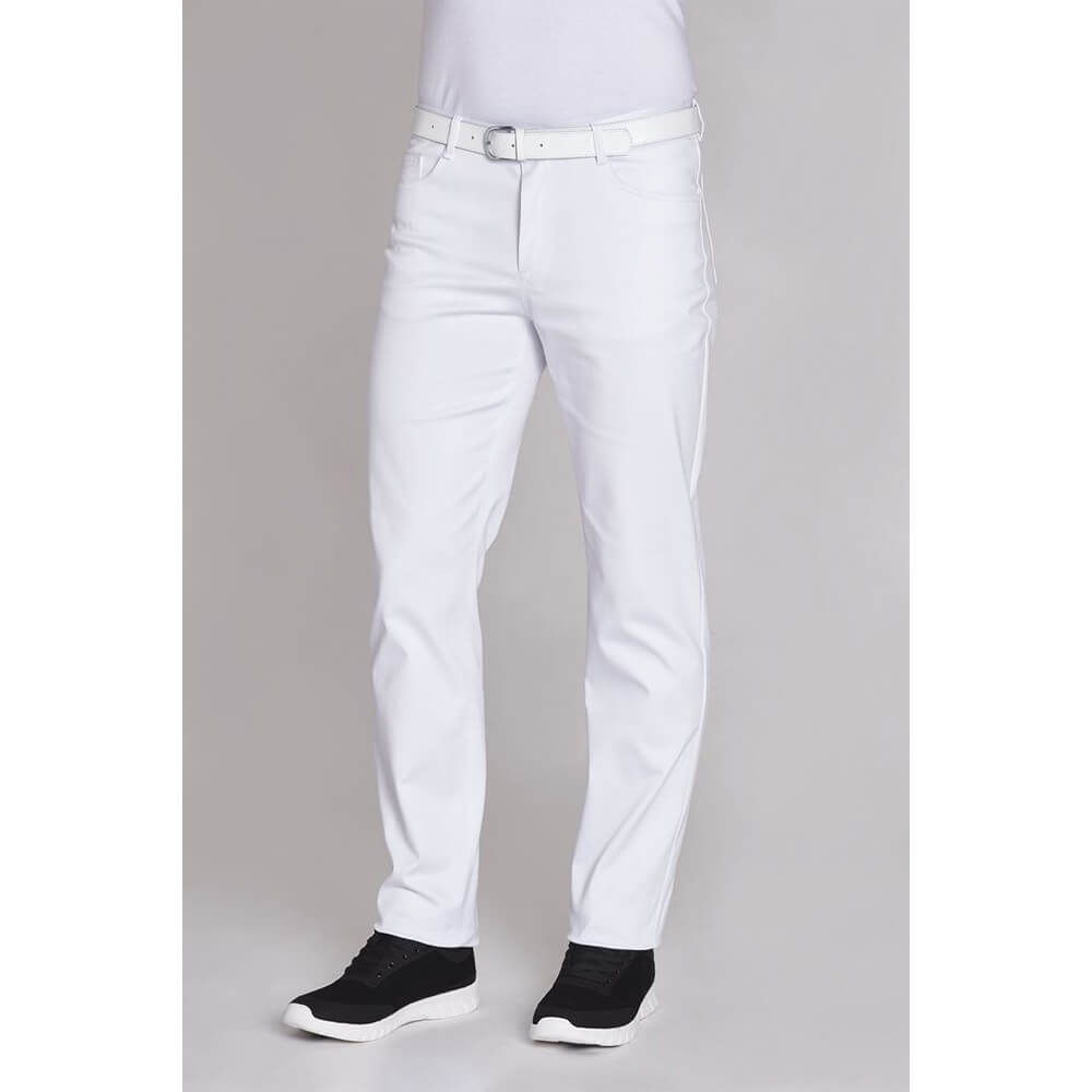 Leiber trousers for men, 2 side & 2 back pockets, belt loops, white, size 44-74