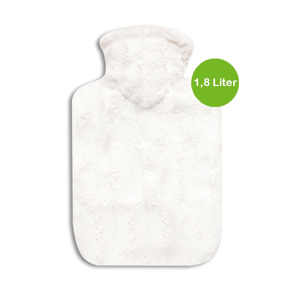 Hugo Frosch Classic Hot Water Bottle 1.8 L, fleece cover, animal fur look, white